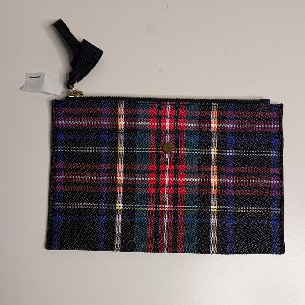 J. Crew Plaid Clutch in Red, Blue, and Black